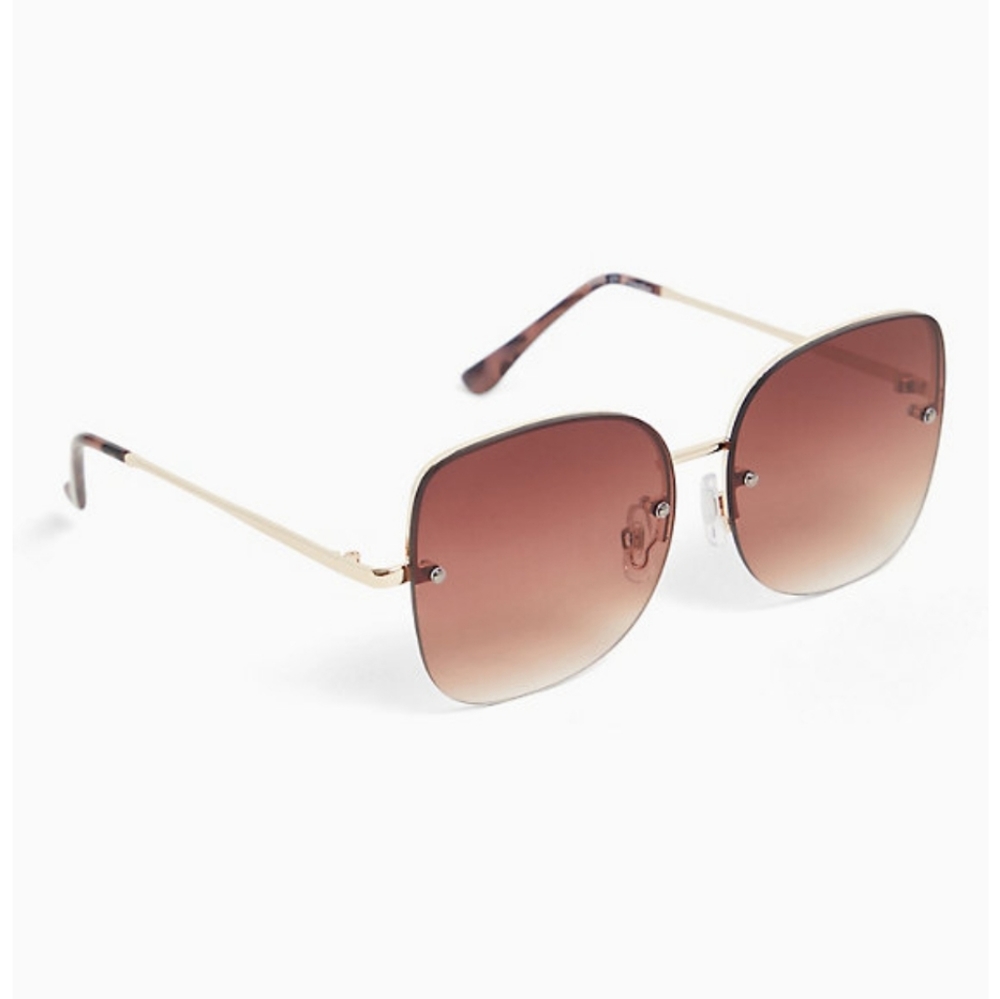 LAST PAIR!GOLD-TONE RIMLESS SQUARE-OVAL SUNGLASSES - Picture 2 of 3